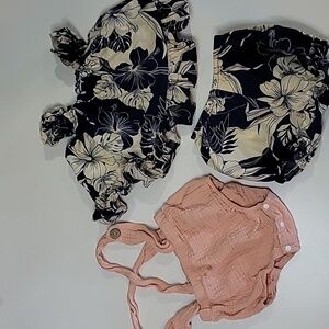 5/$30 Crepe Bunting Overalls + Hawaiian 100% Cotton Matching Set Ruffle